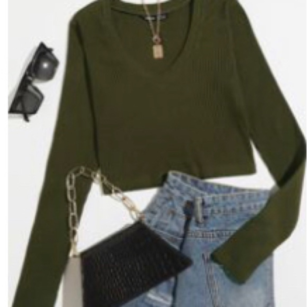 Crop ribbed navy green shirt